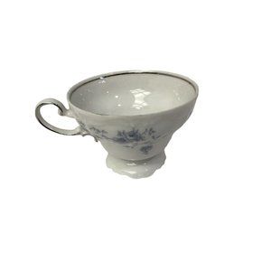 Johann Haviland Teacup & Saucer Bavaria Germany Blue‎ Garland W/ Silver Trim